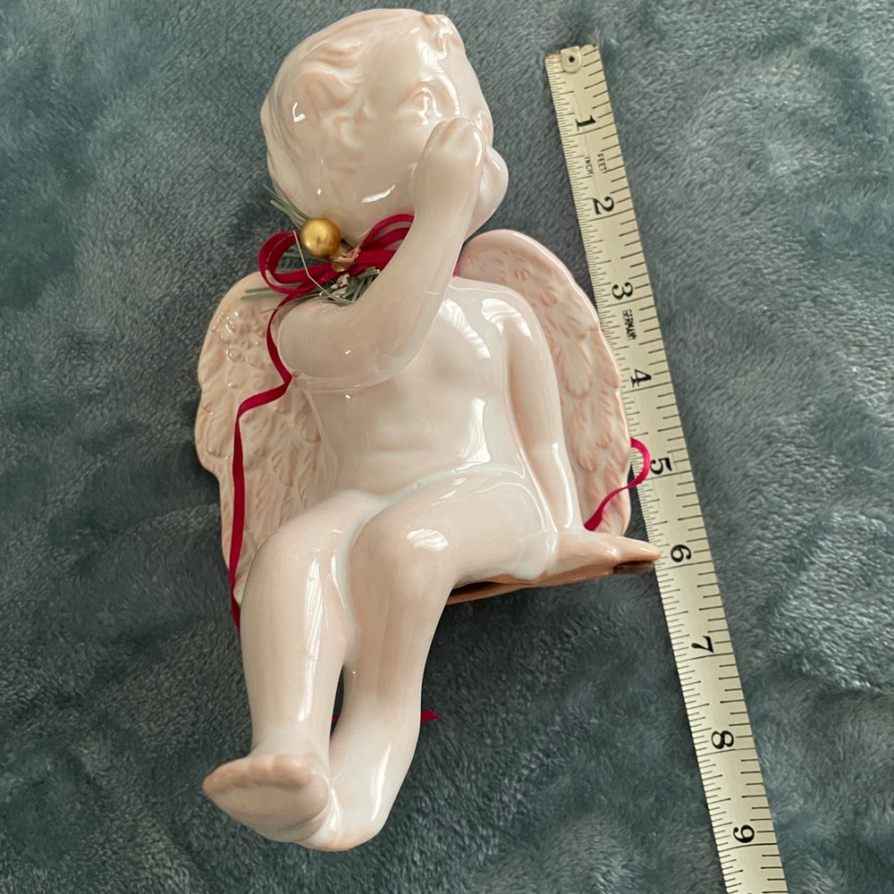 Angel shelf sitter in a soft pink glaze figurine is approximately 8” see photos - Picture 8 of 9